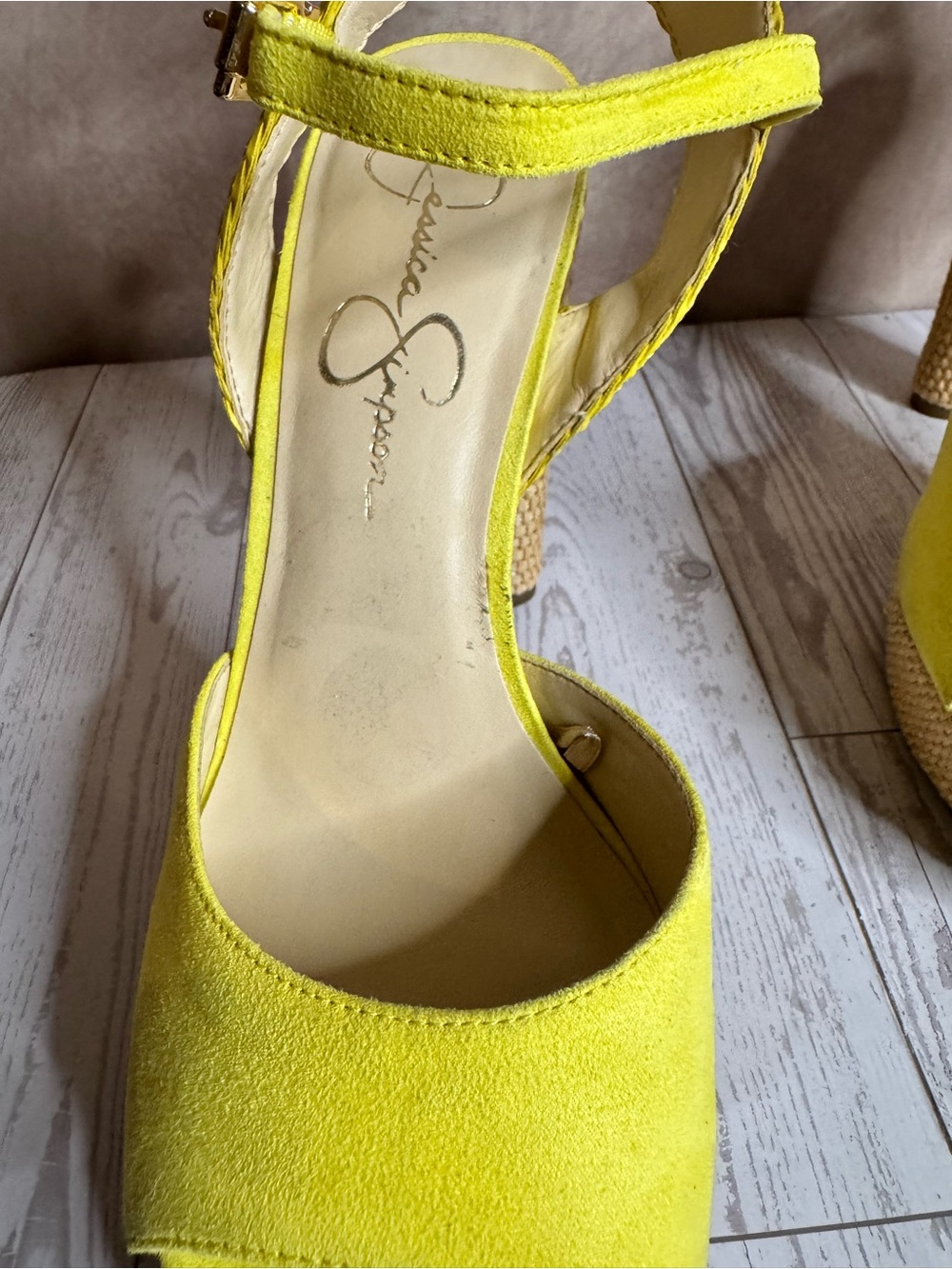 Jessica Simpson Neon Yellow Platform Ankle-Strap Sandals with Woven Platform - Picture 6 of 6